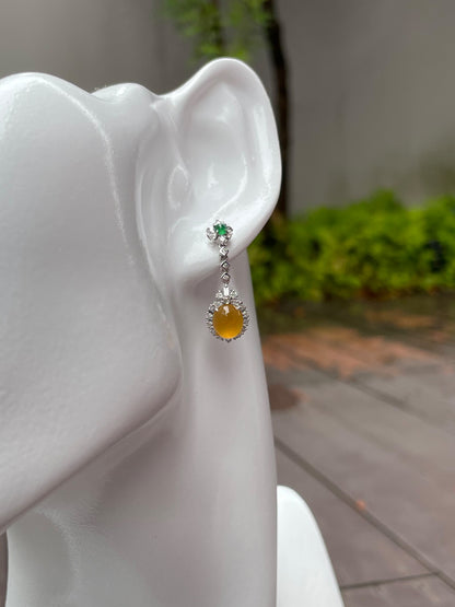 Icy Yellow Jade Cabochon Earrings (NJE032)