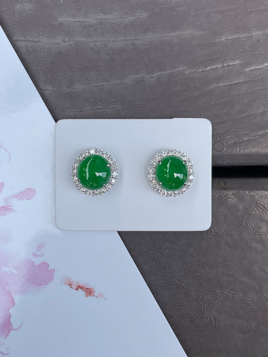 Green Jade Cabochon Earrings (NJE033)