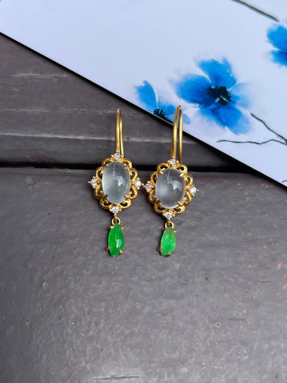 Glassy Jadeite Cabochon Earrings (NJE034)