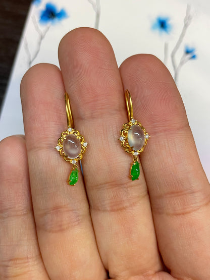 Glassy Jadeite Cabochon Earrings (NJE034)