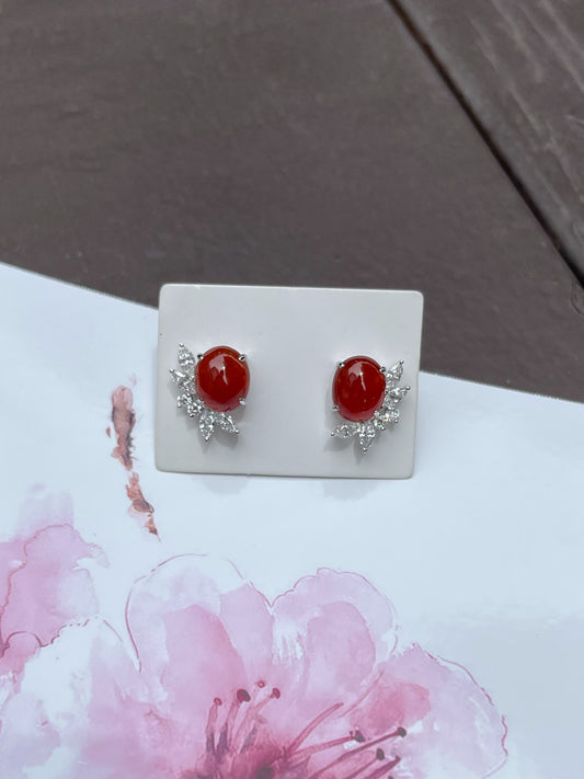 Red Jade Cabochon Earrings (NJE035)