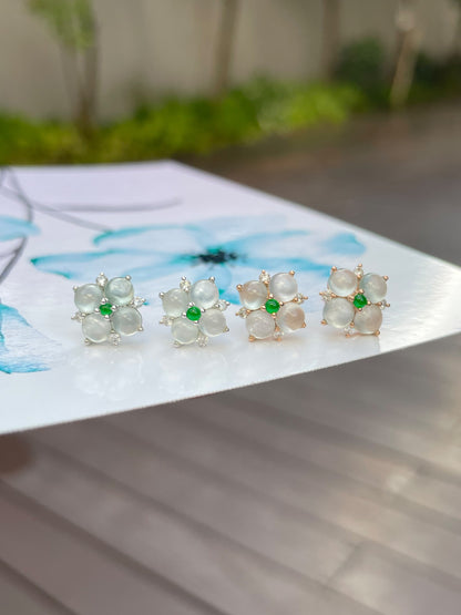 Jade Stud Earrings - Glassy Cabochons (NJE041)