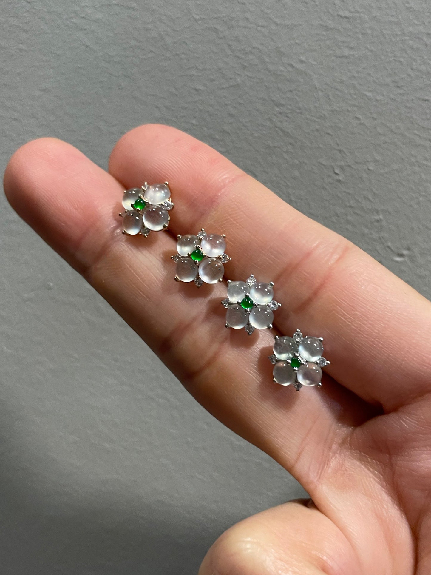 Jade Stud Earrings - Glassy Cabochons (NJE041)