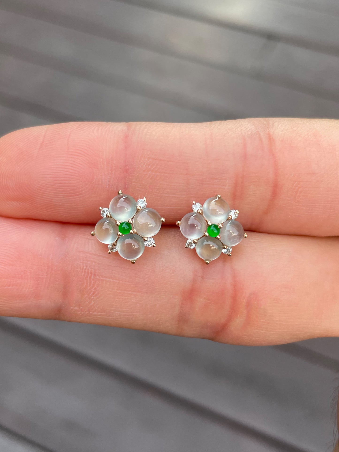 Jade Stud Earrings - Glassy Cabochons (NJE041)