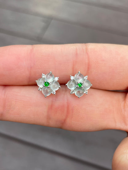 Jade Stud Earrings - Glassy Cabochons (NJE041)