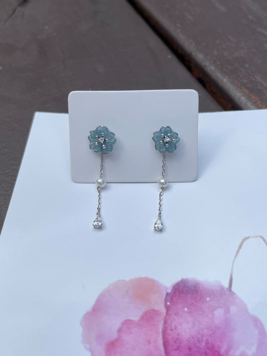 Blue Jade Earrings - Cherry Blossoms (NJE046)