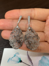 Load image into Gallery viewer, Icy Black Carved Jade Earrings (NJE050)
