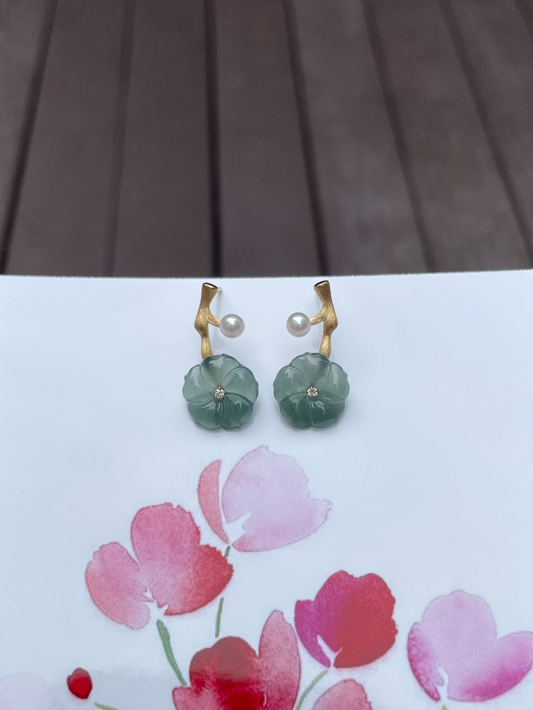 Carved Jade Earrings - Plum Blossoms (NJE052)