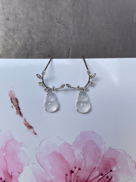 Icy Jadeite Dangling Earrings - Hu Lu 葫芦 (NJE054)