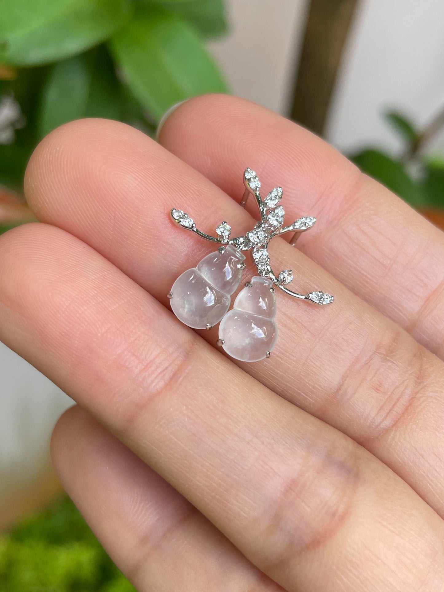 Icy Jadeite Dangling Earrings - Hu Lu 葫芦 (NJE054)