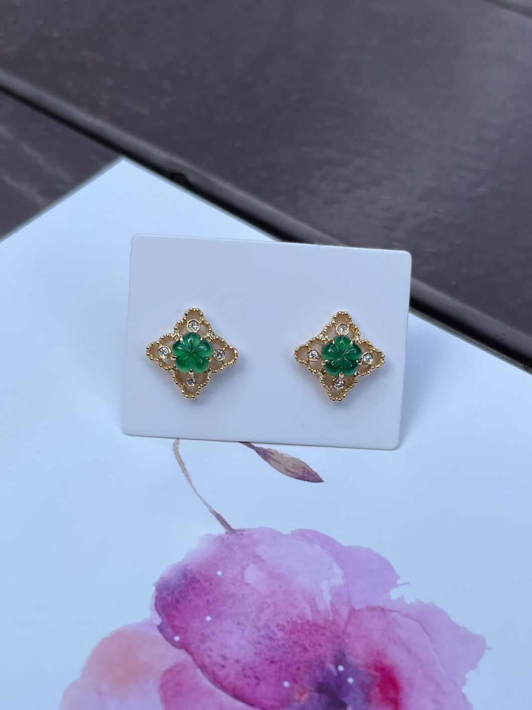 Carved Jade Earrings - Plum Blossoms (NJE055)