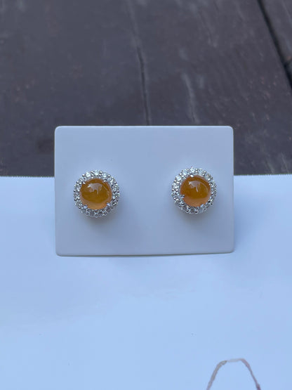 Icy Orangy Yellow Jade Earrings - Cabochons (NJE056)