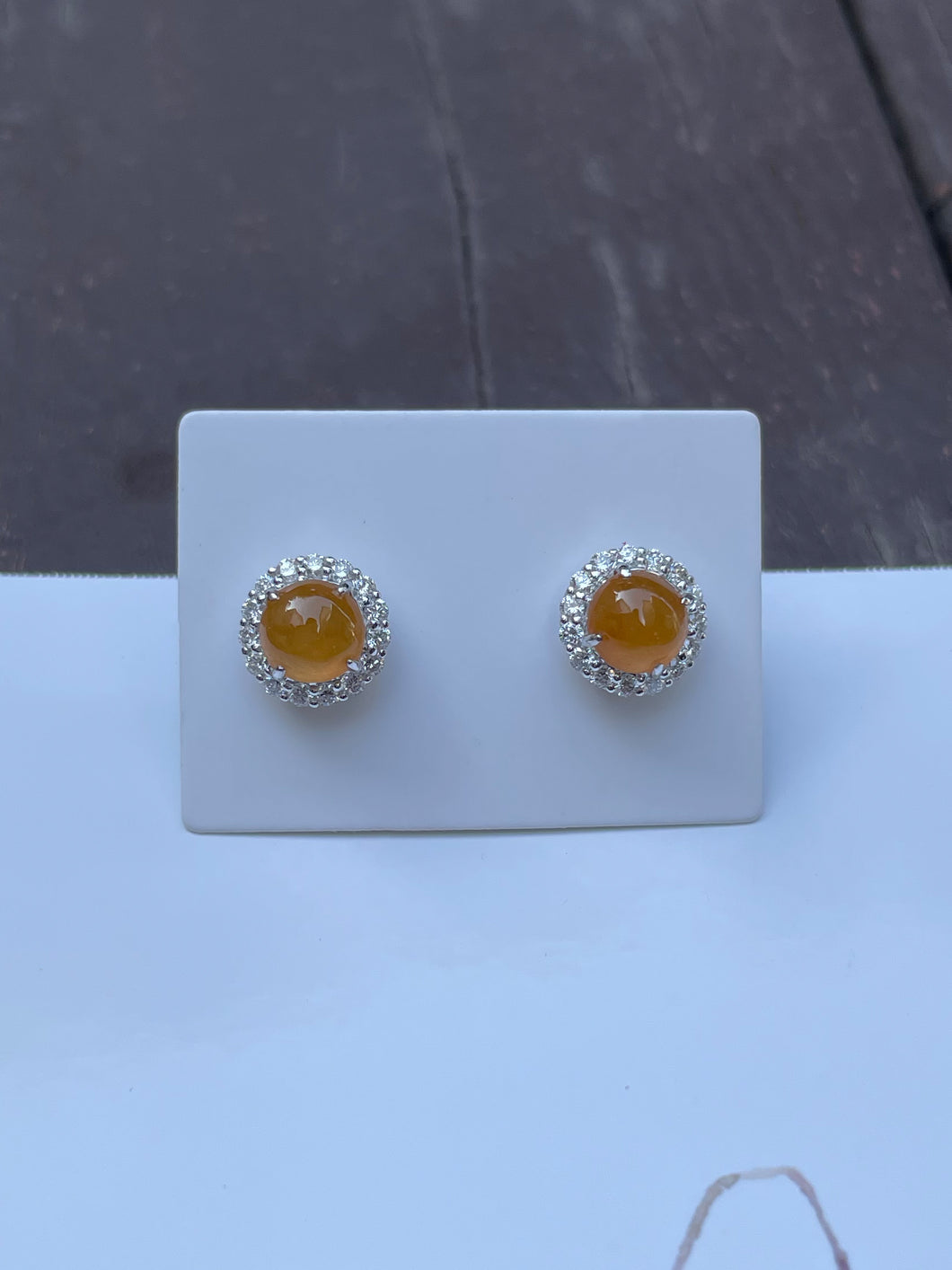 Icy Orangy Yellow Jade Earrings - Cabochons (NJE056)