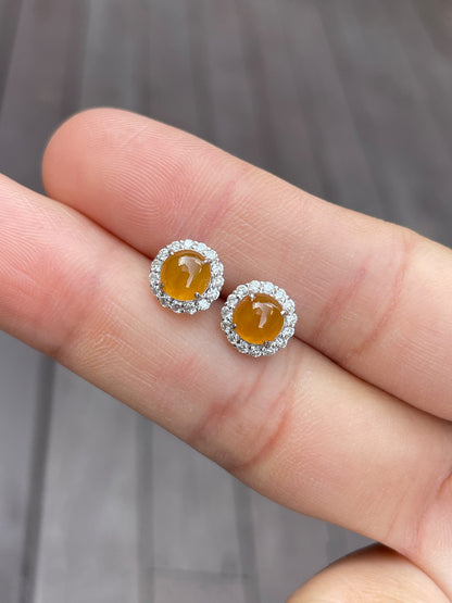 Icy Orangy Yellow Jade Earrings - Cabochons (NJE056)