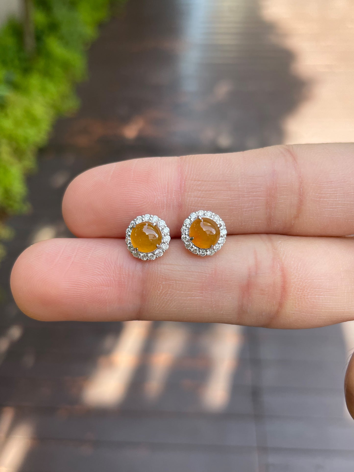 Icy Orangy Yellow Jade Earrings - Cabochons (NJE056)