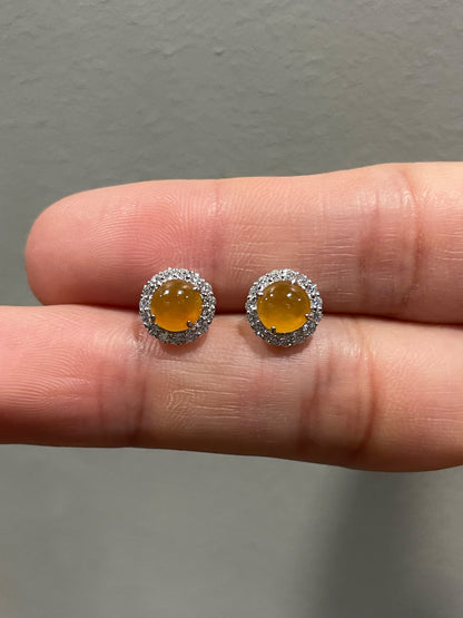 Icy Orangy Yellow Jade Earrings - Cabochons (NJE056)