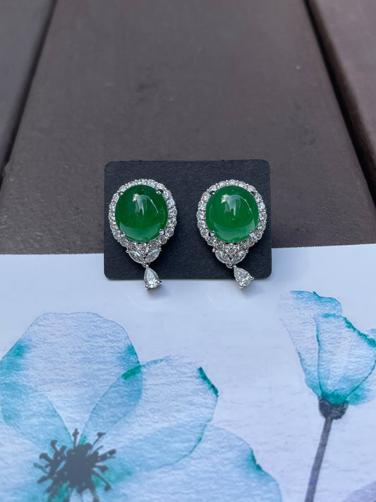 Green Jade Earrings - Cabochons (NJE058)