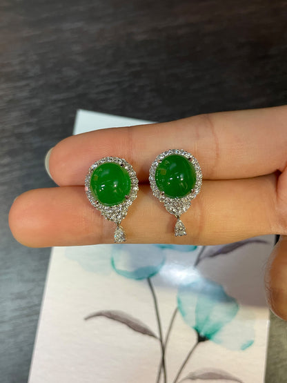 Green Jade Earrings - Cabochons (NJE058)