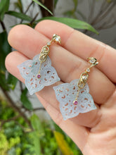 Load image into Gallery viewer, Icy White Carved Jade Earrings (NJE059)
