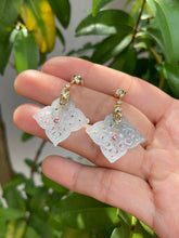 Load image into Gallery viewer, Icy White Carved Jade Earrings (NJE059)
