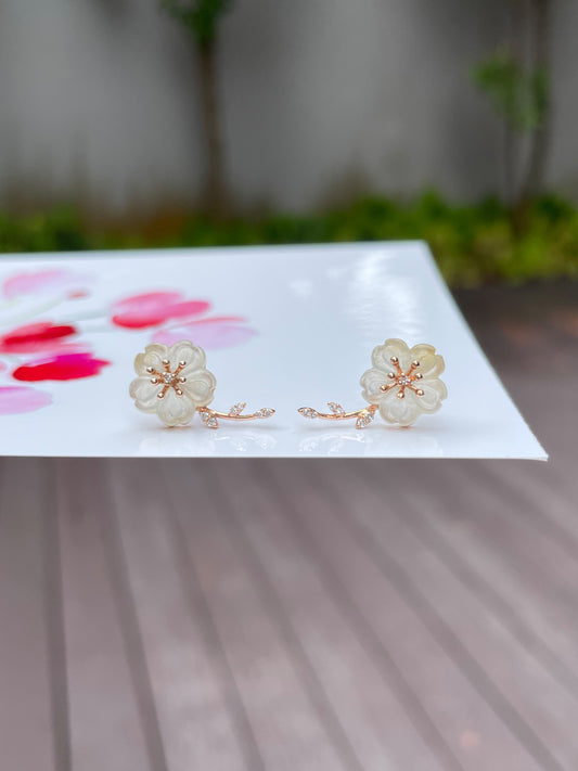 Icy White Jade Earrings - Cherry Blossom (NJE060)