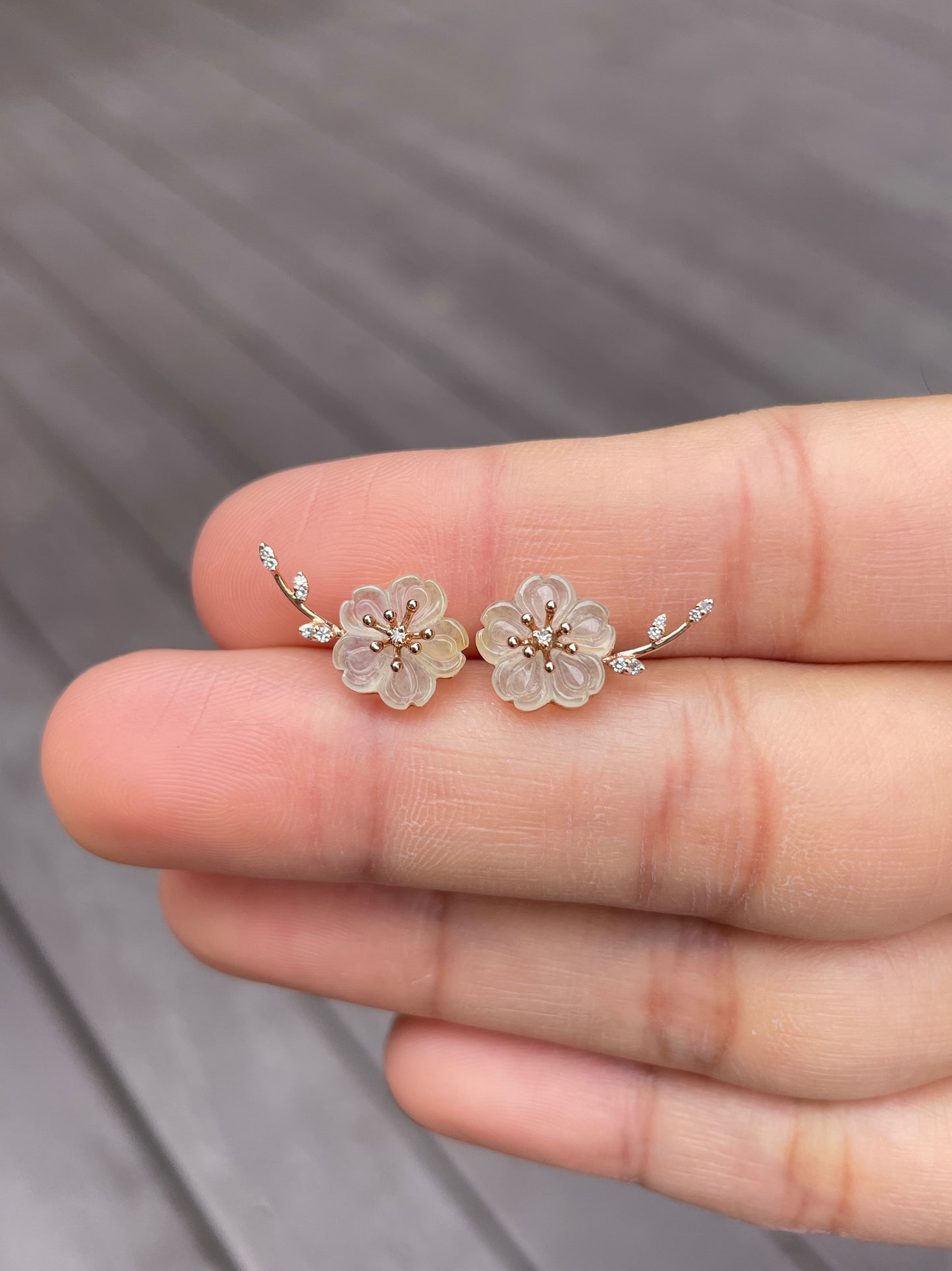 Icy White Jade Earrings - Cherry Blossom (NJE060)