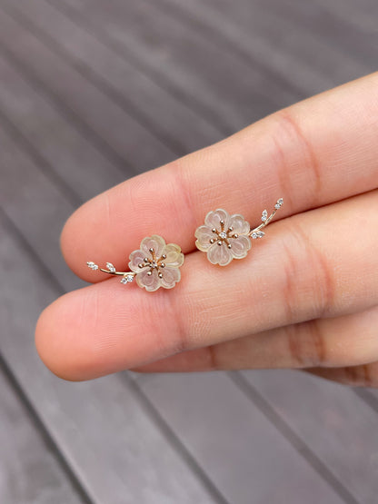 Icy White Jade Earrings - Cherry Blossom (NJE060)