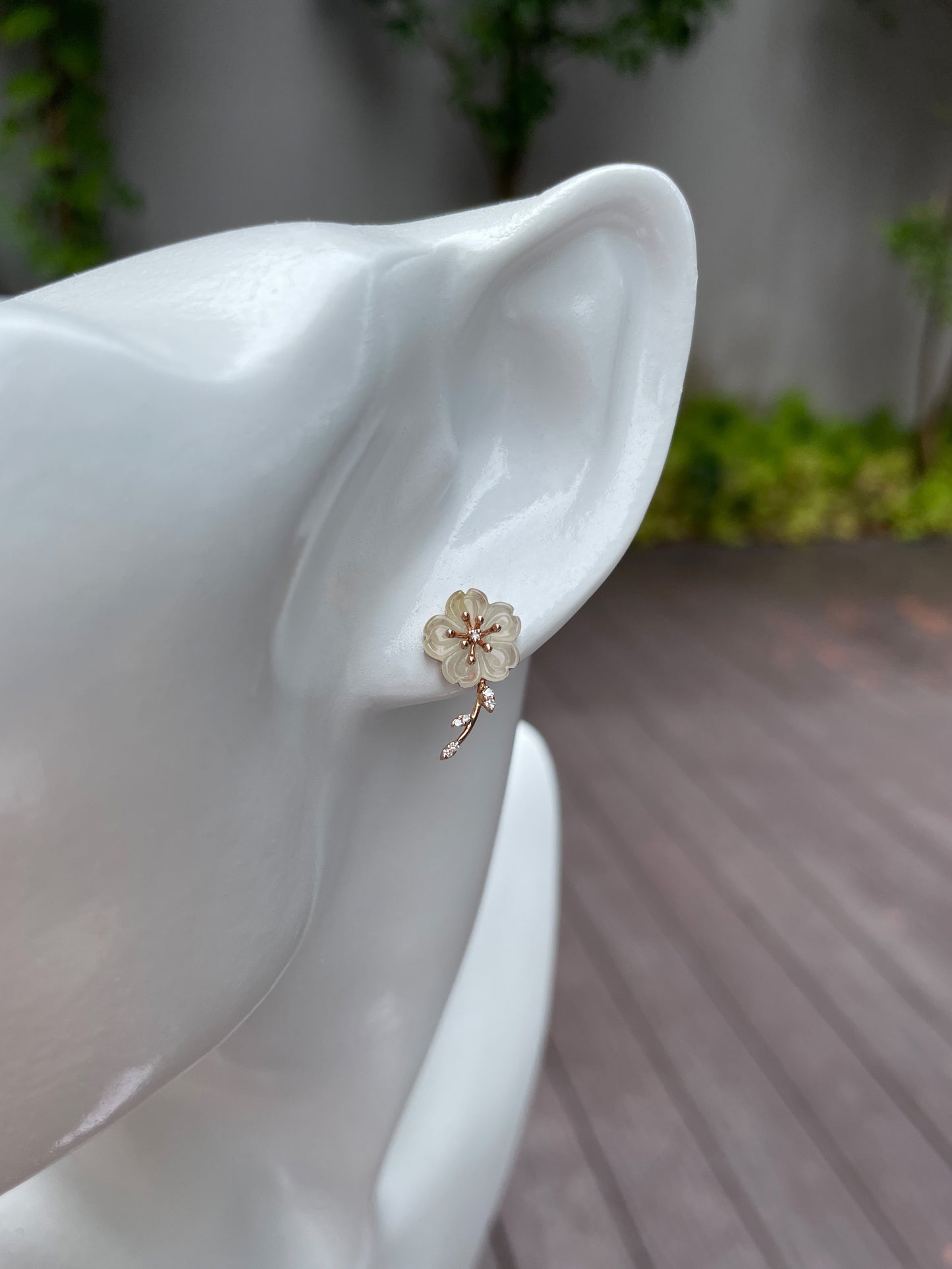 Icy White Jade Earrings - Cherry Blossom (NJE060)