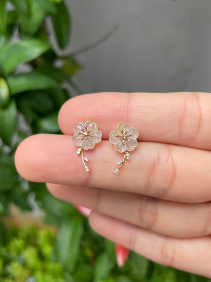 Icy White Jade Earrings - Cherry Blossom (NJE060)