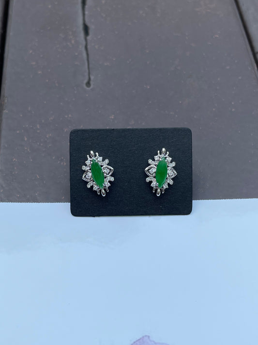 Green Jade Earrings - Marquise Cut (NJE067)