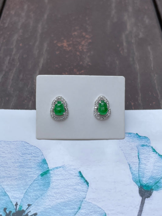 Green Jadeite Earrings - Hu Lu 葫芦 (NJE074)