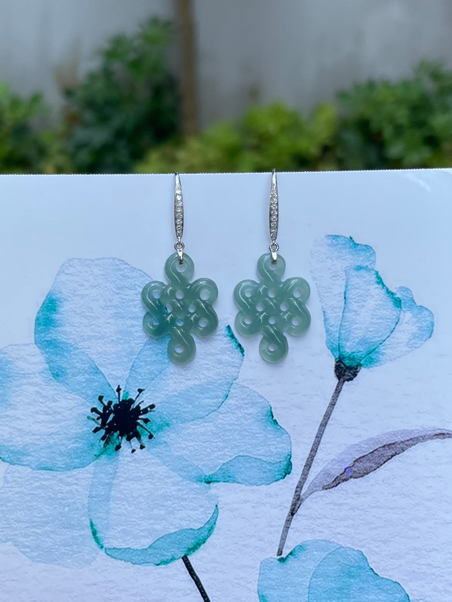 Carved Jadeite Earrings - Eternity Knot (NJE076)