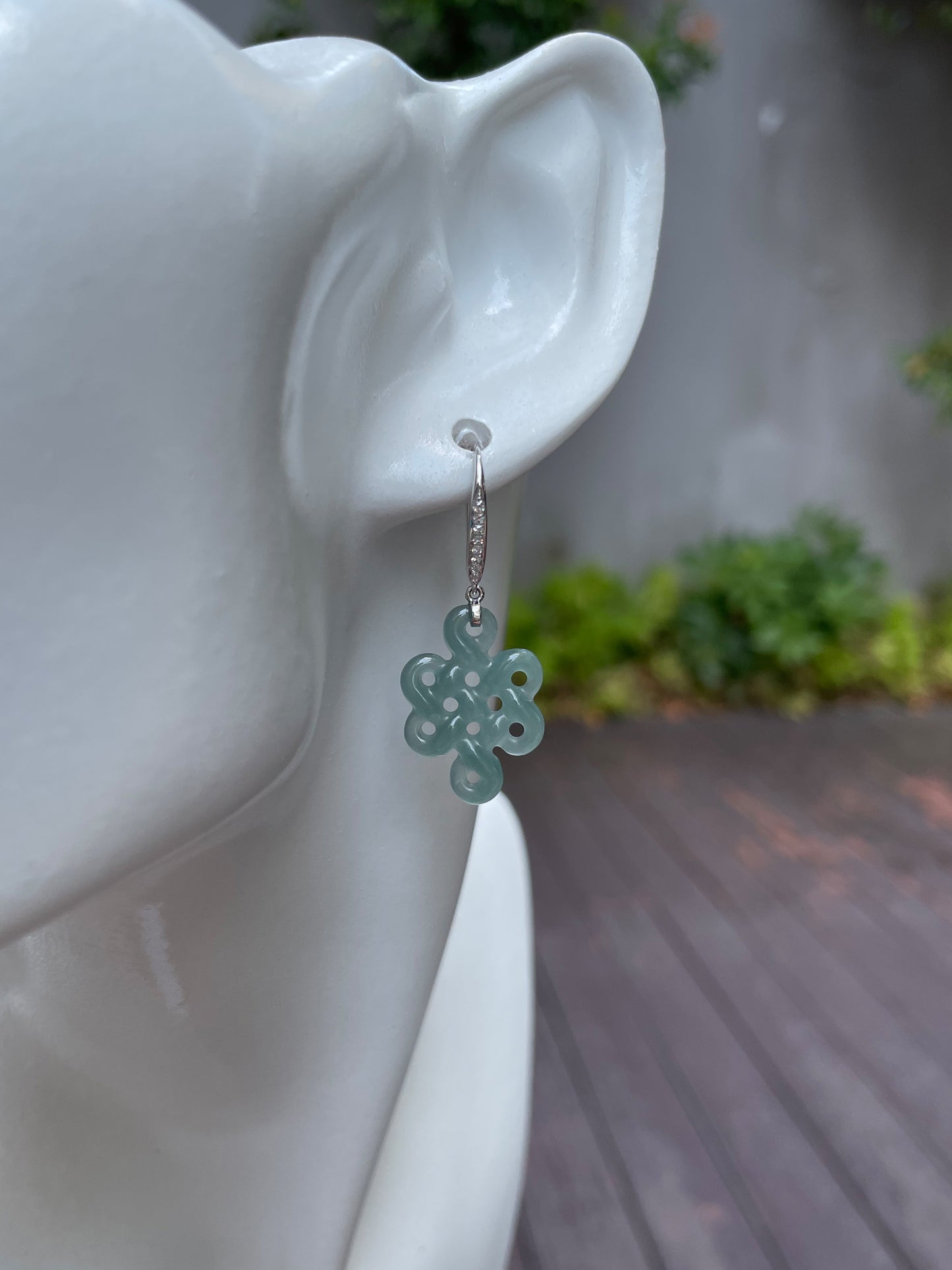 Carved Jadeite Earrings - Eternity Knot (NJE076)