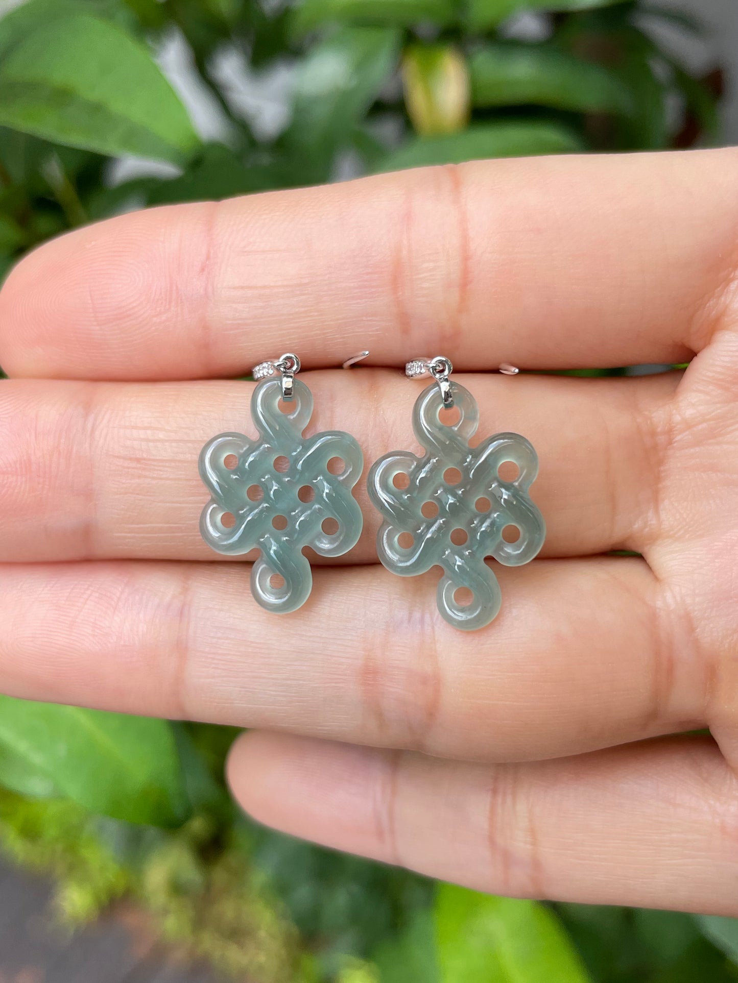 Carved Jadeite Earrings - Eternity Knot (NJE076)