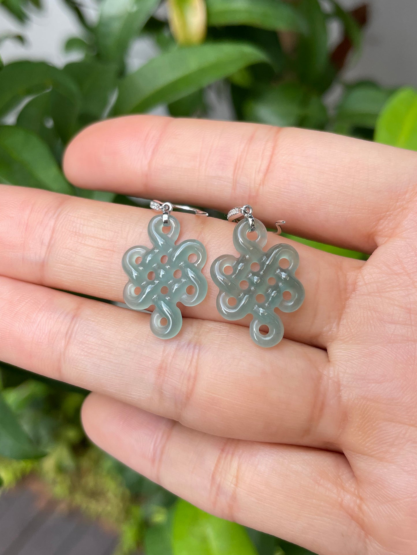 Carved Jadeite Earrings - Eternity Knot (NJE076)