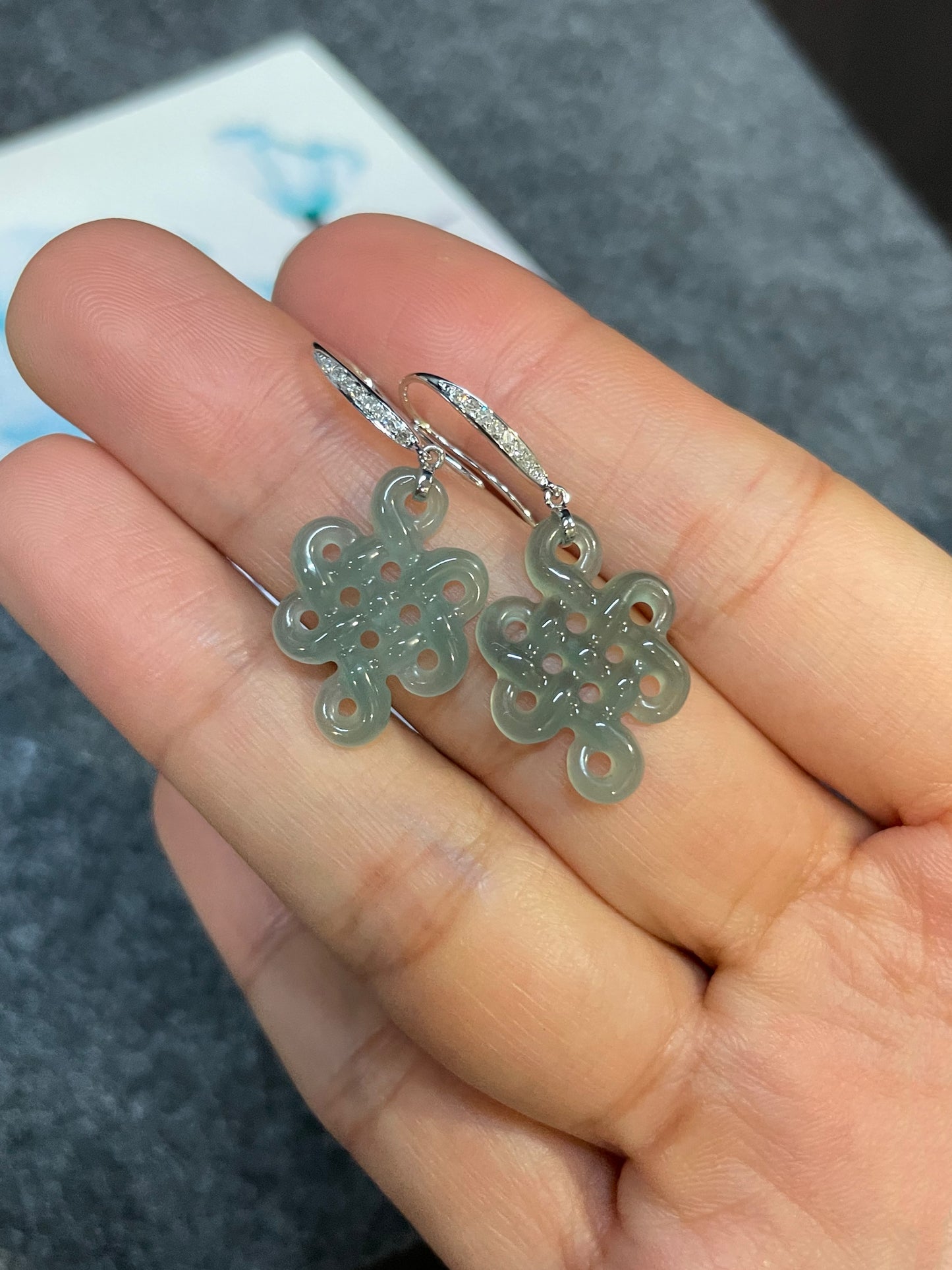 Carved Jadeite Earrings - Eternity Knot (NJE076)