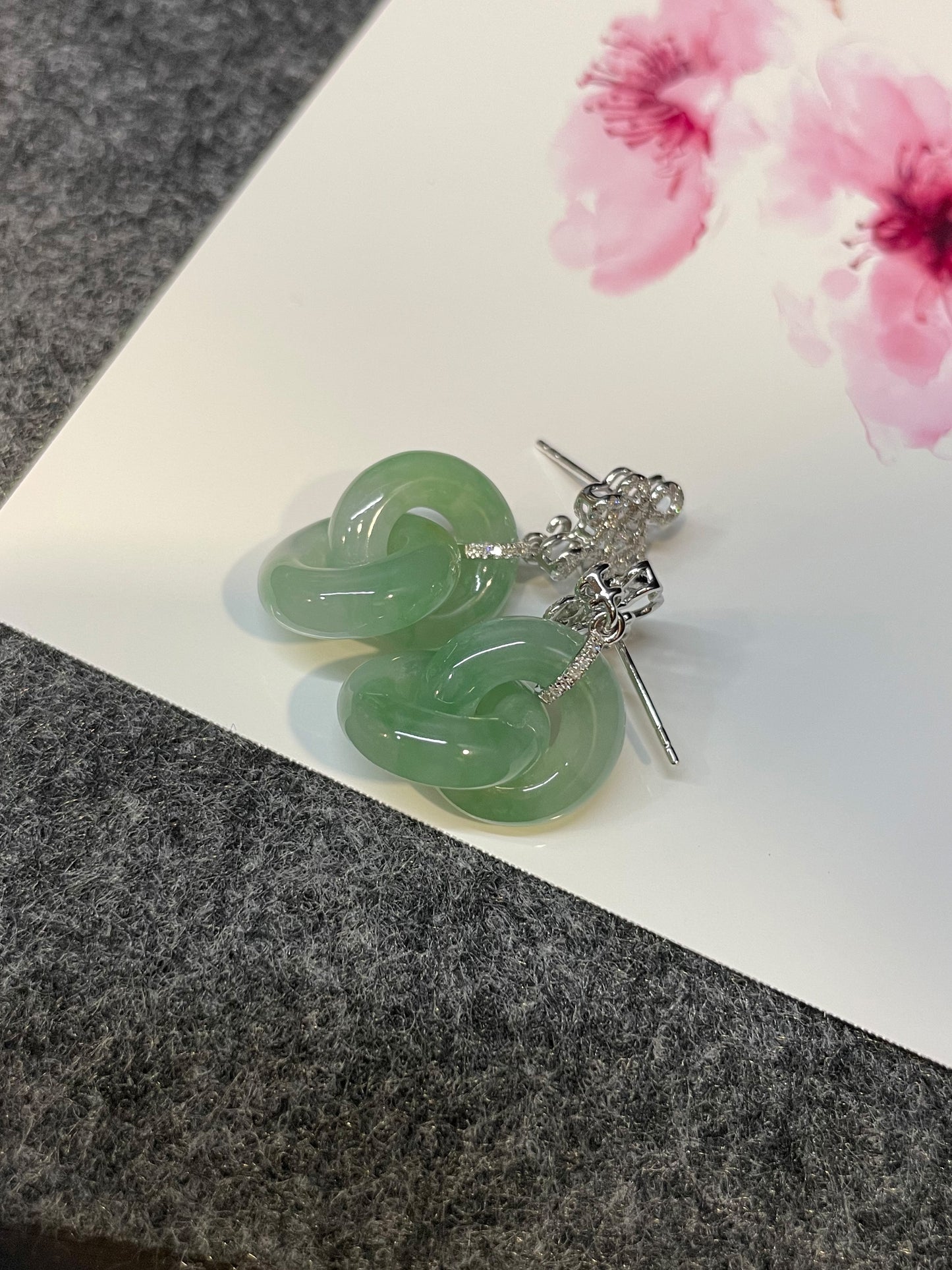 Green Jadeite Earrings - Double Hoop (NJE077)