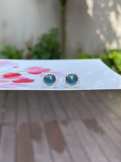 Blue Jade Cabochon Earrings (NJE079)