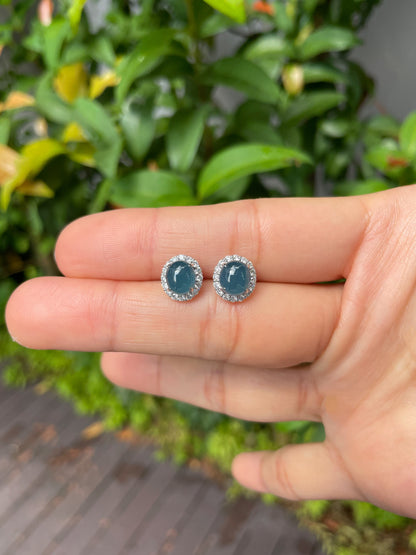 Blue Jade Cabochon Earrings (NJE079)