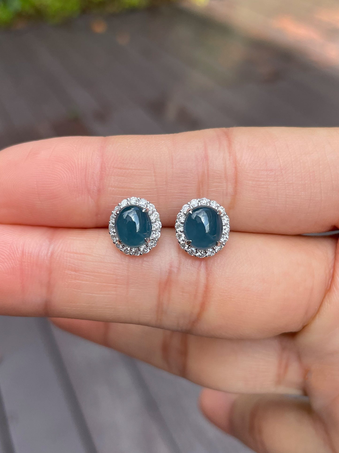 Blue Jade Cabochon Earrings (NJE079)