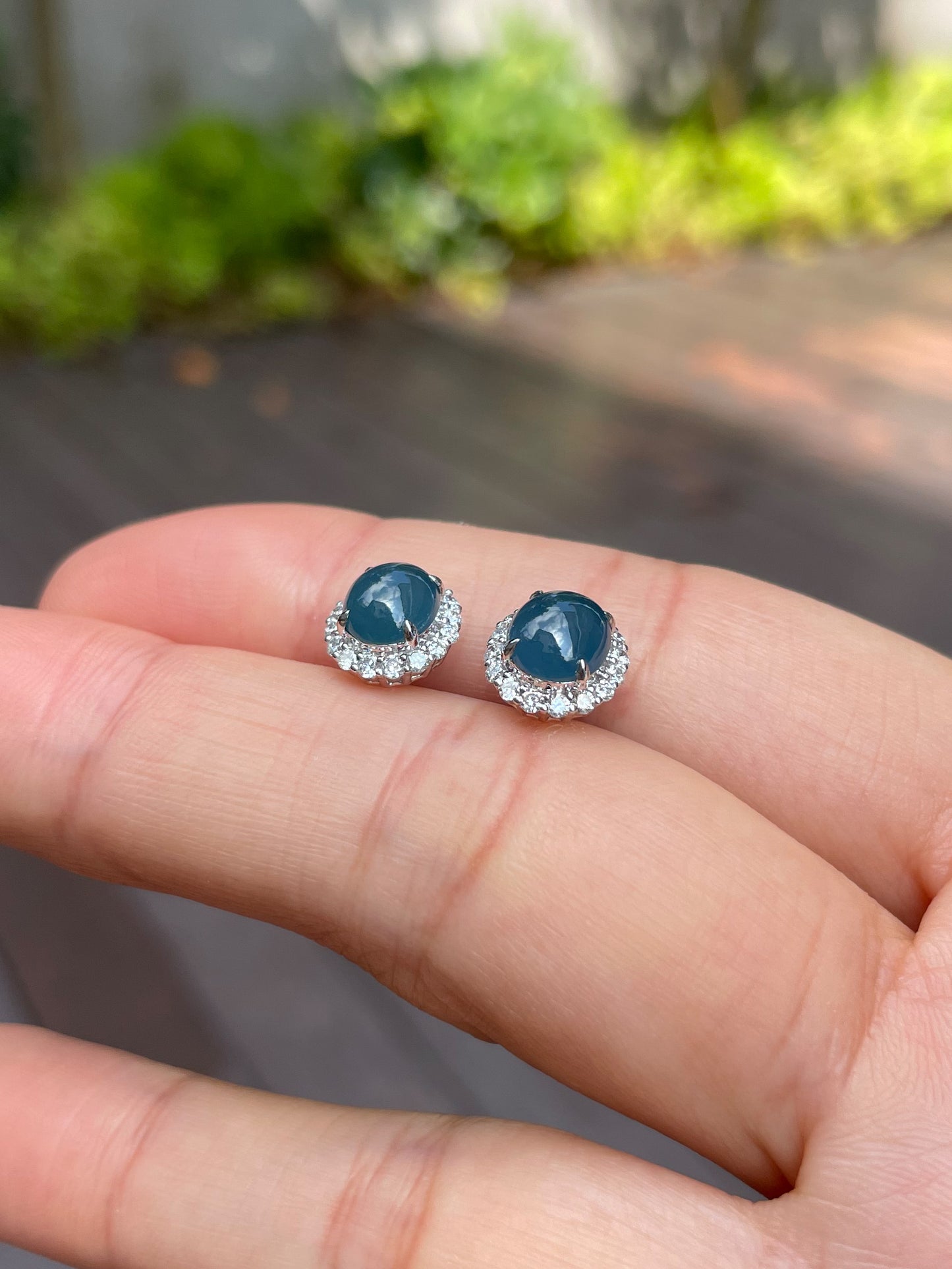 Blue Jade Cabochon Earrings (NJE079)