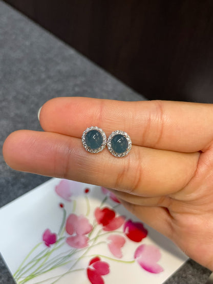 Blue Jade Cabochon Earrings (NJE079)