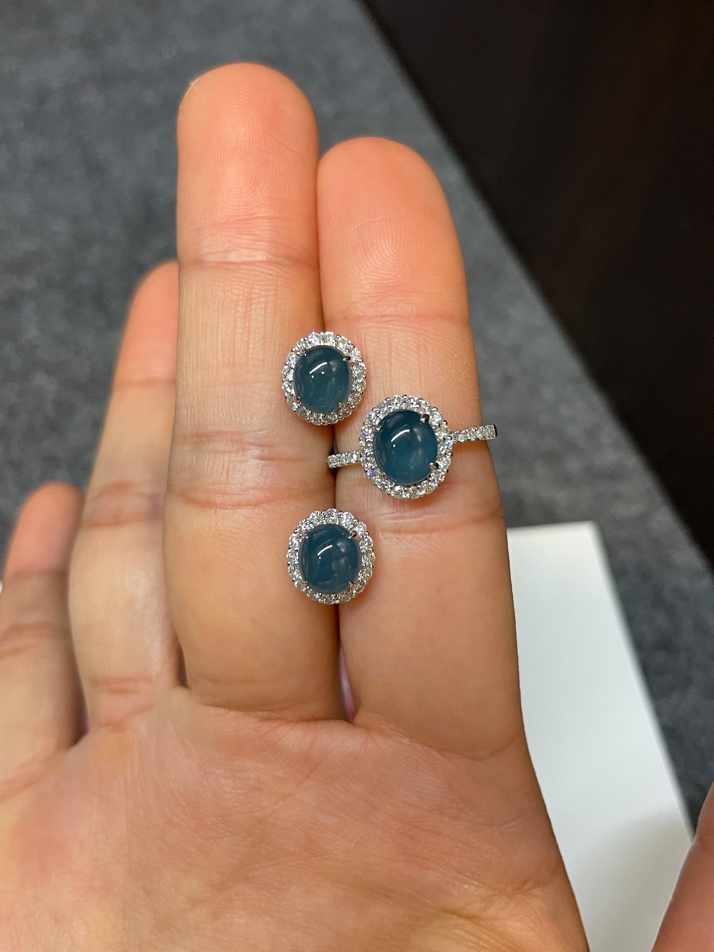 Blue Jade Cabochon Earrings (NJE079)