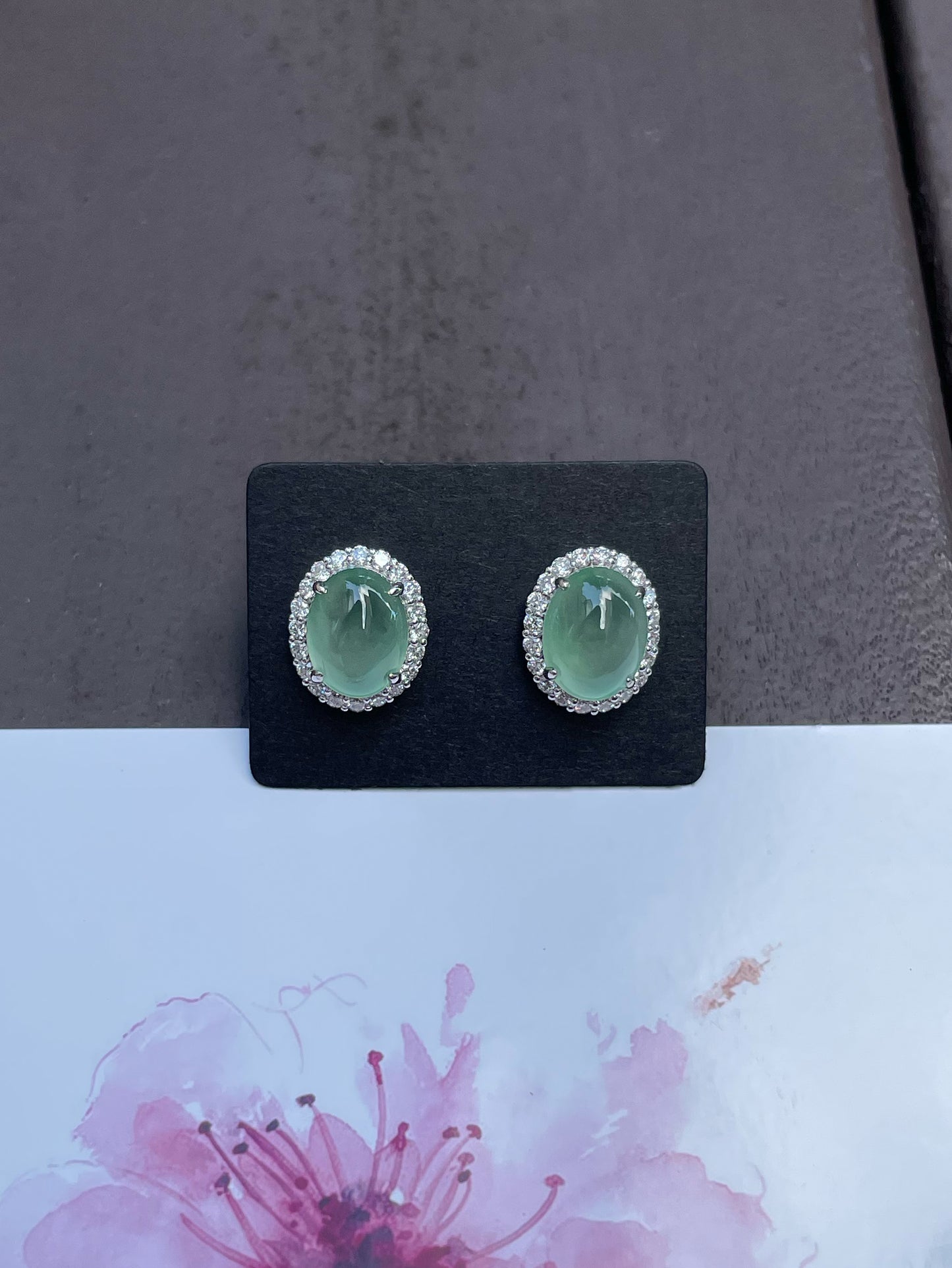 Icy Green Jade Cabochon Earrings (NJE082)