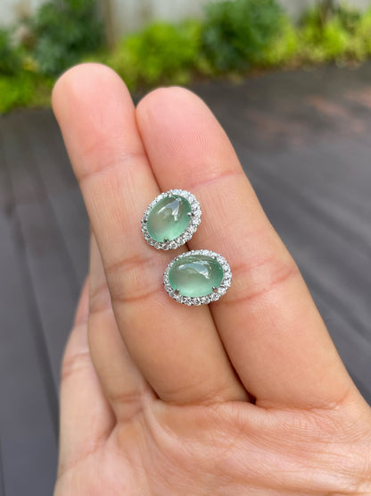 Icy Green Jade Cabochon Earrings (NJE082)