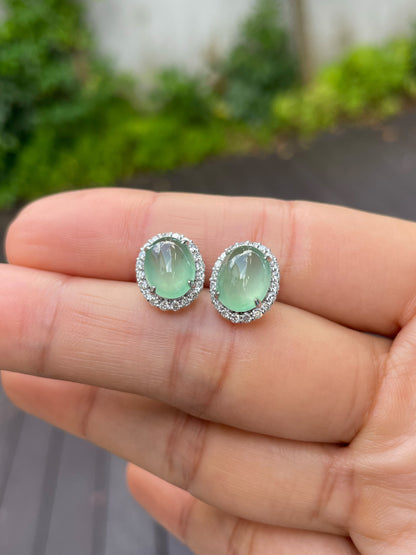 Icy Green Jade Cabochon Earrings (NJE082)