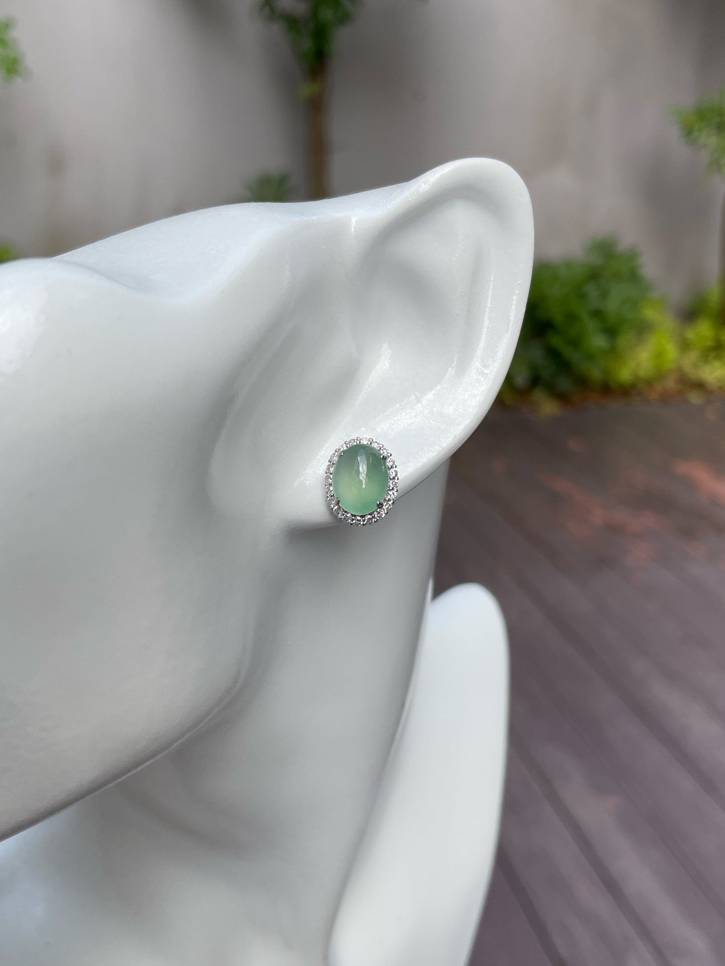 Icy Green Jade Cabochon Earrings (NJE082)