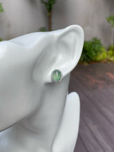 Load image into Gallery viewer, Icy Green Jade Cabochon Earrings (NJE082)
