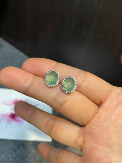 Icy Green Jade Cabochon Earrings (NJE082)