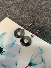 Load image into Gallery viewer, Icy Black Jade Earrings - Hoop Shaped (NJE083)
